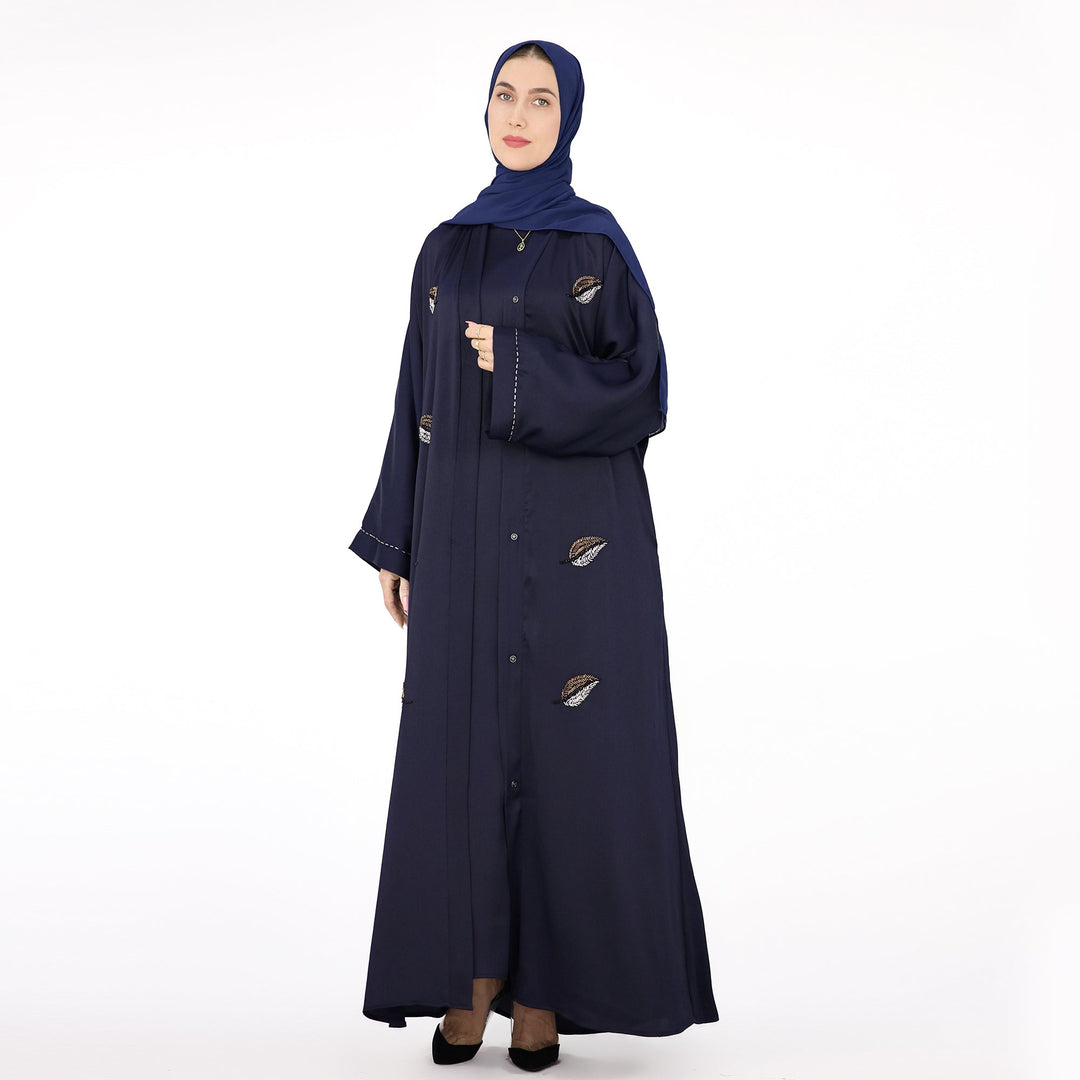 Get trendy with Basma Abaya Set - Navy - Dresses available at Voilee NY. Grab yours for $59.90 today!