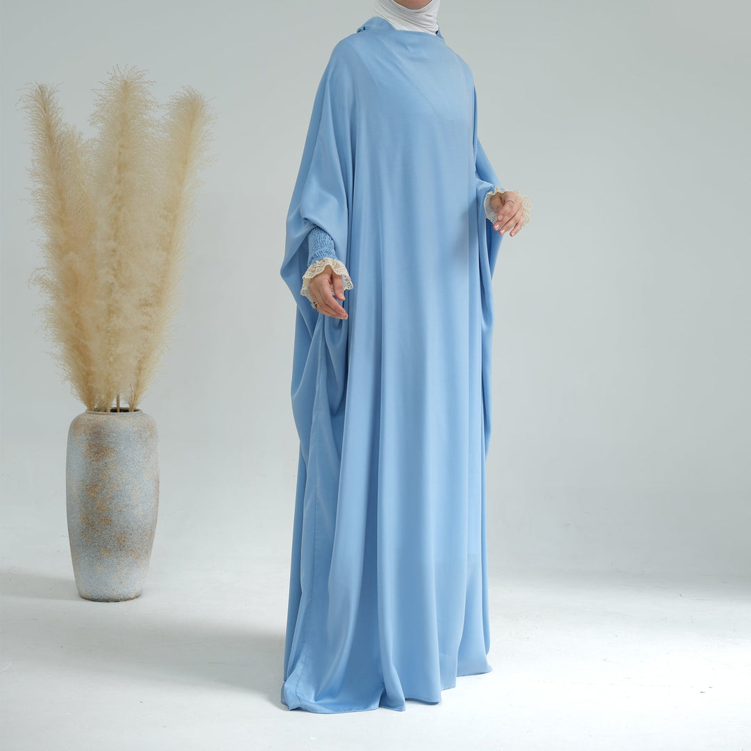 Get trendy with Marwa Satin Jilbab - Blue - Dresses available at Voilee NY. Grab yours for $44.99 today!