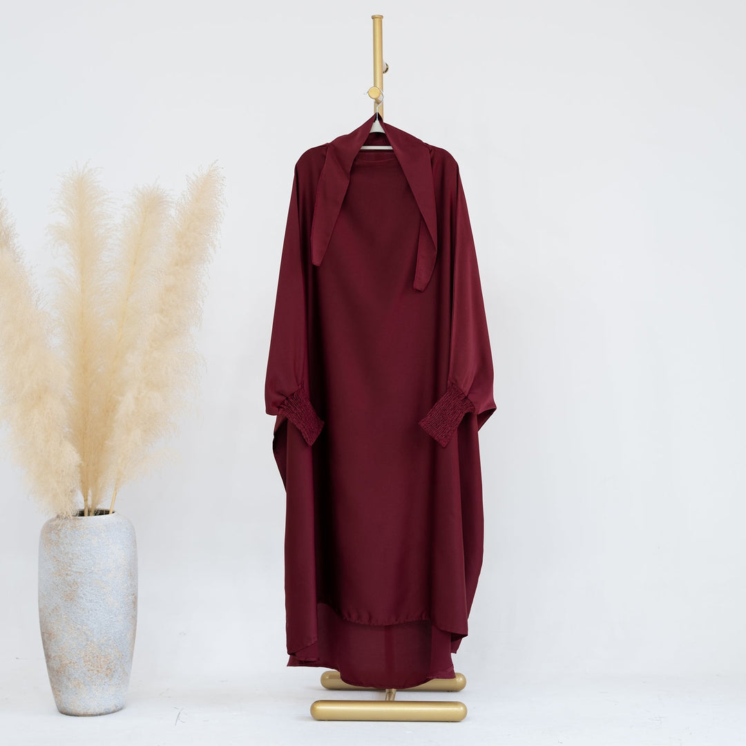 Get trendy with Marwa Kids Satin Jilbab - Wine - Dresses available at Voilee NY. Grab yours for $39.90 today!