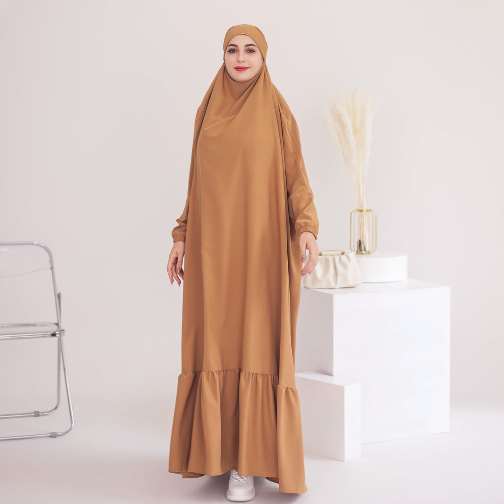 Get trendy with Anissa Jilbab - Camel - Dresses available at Voilee NY. Grab yours for $74.90 today!
