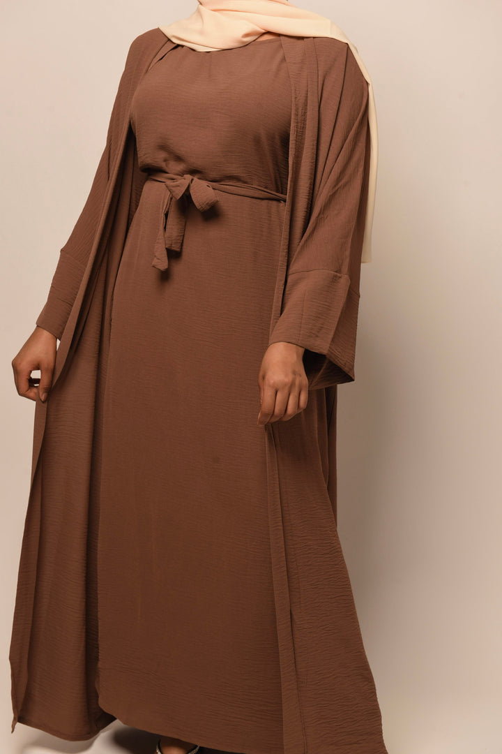 Get trendy with Lea 2-Piece Abaya Set - Brown -  available at Voilee NY. Grab yours for $74.90 today!