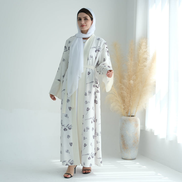 Get trendy with Flora 2-Piece Abaya Set - White -  available at Voilee NY. Grab yours for $89.90 today!