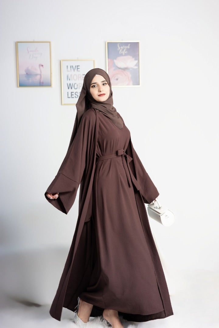 Get trendy with Lea 2-Piece Abaya Set - Coffee -  available at Voilee NY. Grab yours for $74.90 today!