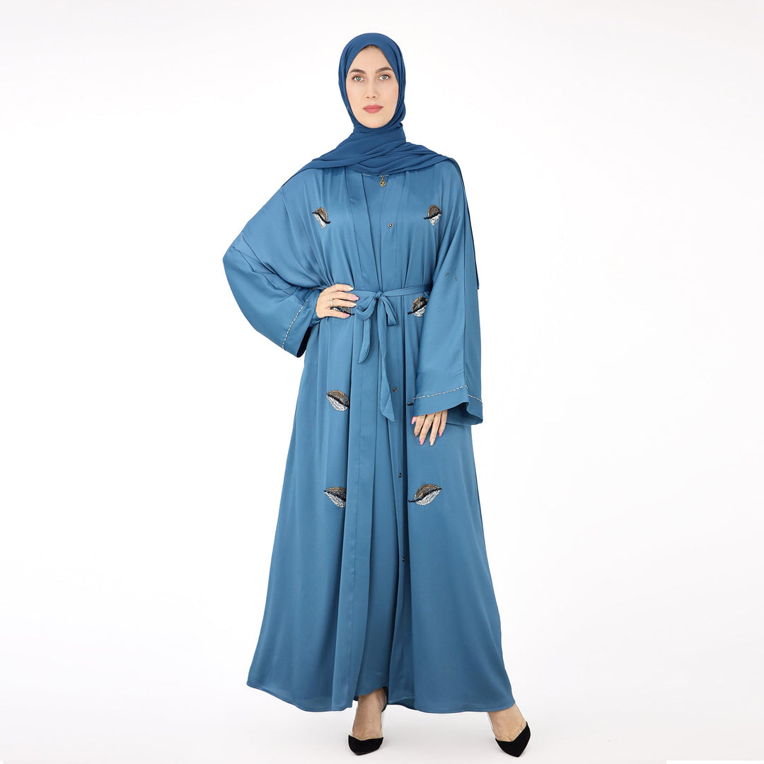 Get trendy with Basma Abaya Set - Teal - Dresses available at Voilee NY. Grab yours for $120 today!