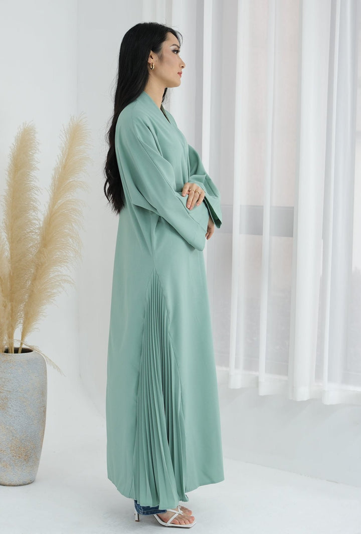 Get trendy with Hera Open Abaya Kimono - Mint - Cardigan available at Voilee NY. Grab yours for $59.90 today!