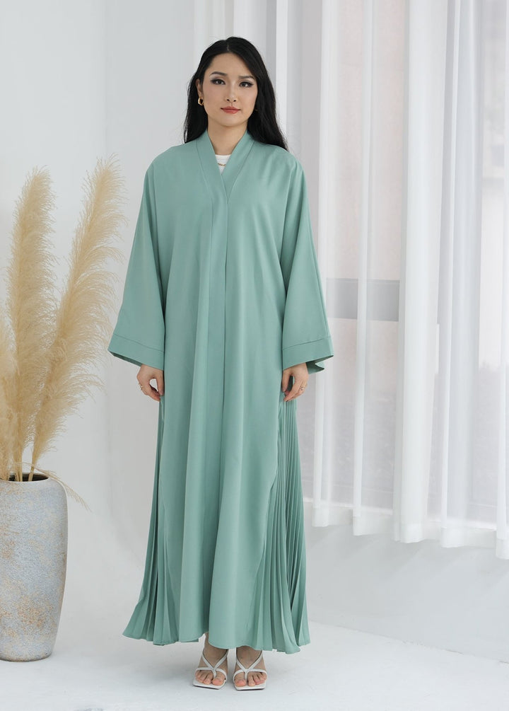 Get trendy with Hera Open Abaya Kimono - Mint - Cardigan available at Voilee NY. Grab yours for $59.90 today!