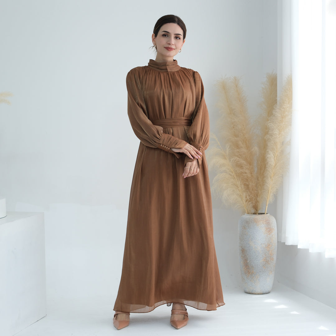 Indira Sparkles Long Sleeve Maxi Dress - Brown