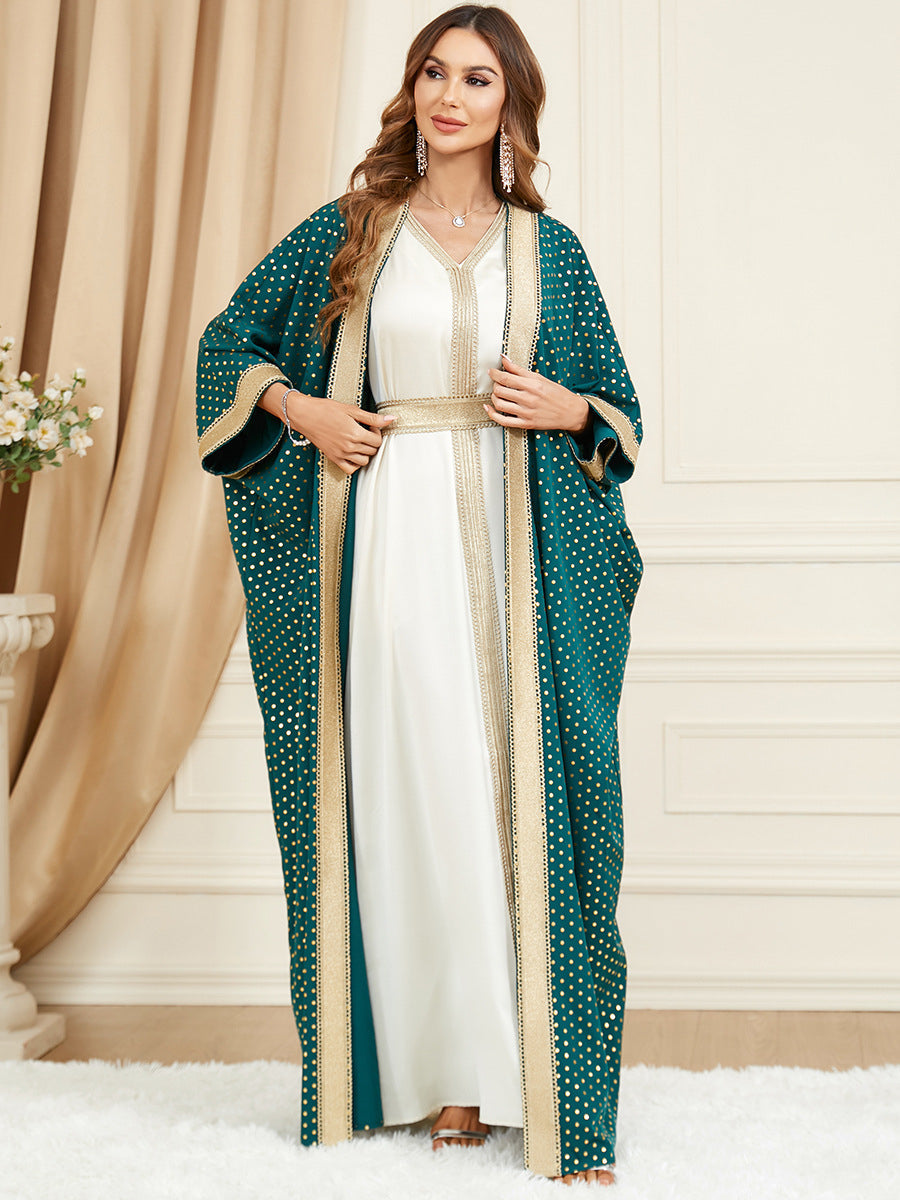 Get trendy with Jade Polka Kaftan Green - Limited - Dresses available at Voilee NY. Grab yours for $89.90 today!