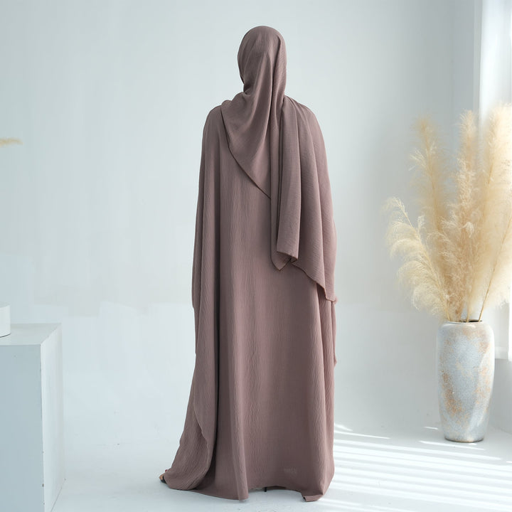 Get trendy with Naimah Textured Butterfly Abaya - Taupe -  available at Voilee NY. Grab yours for $54.90 today!