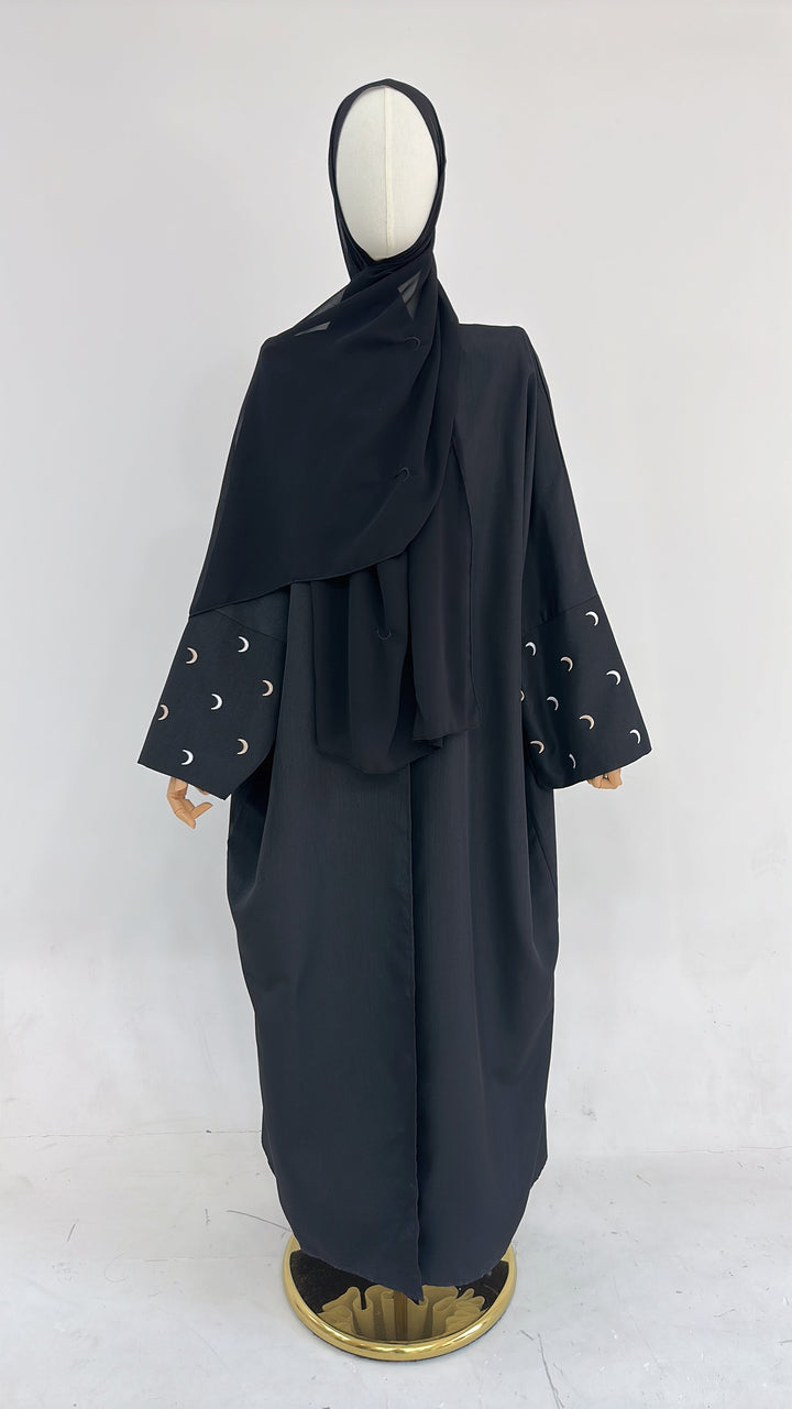 Get trendy with Iris Lightweight Duster Open Abaya - Black - Cardigan available at Voilee NY. Grab yours for $54.90 today!