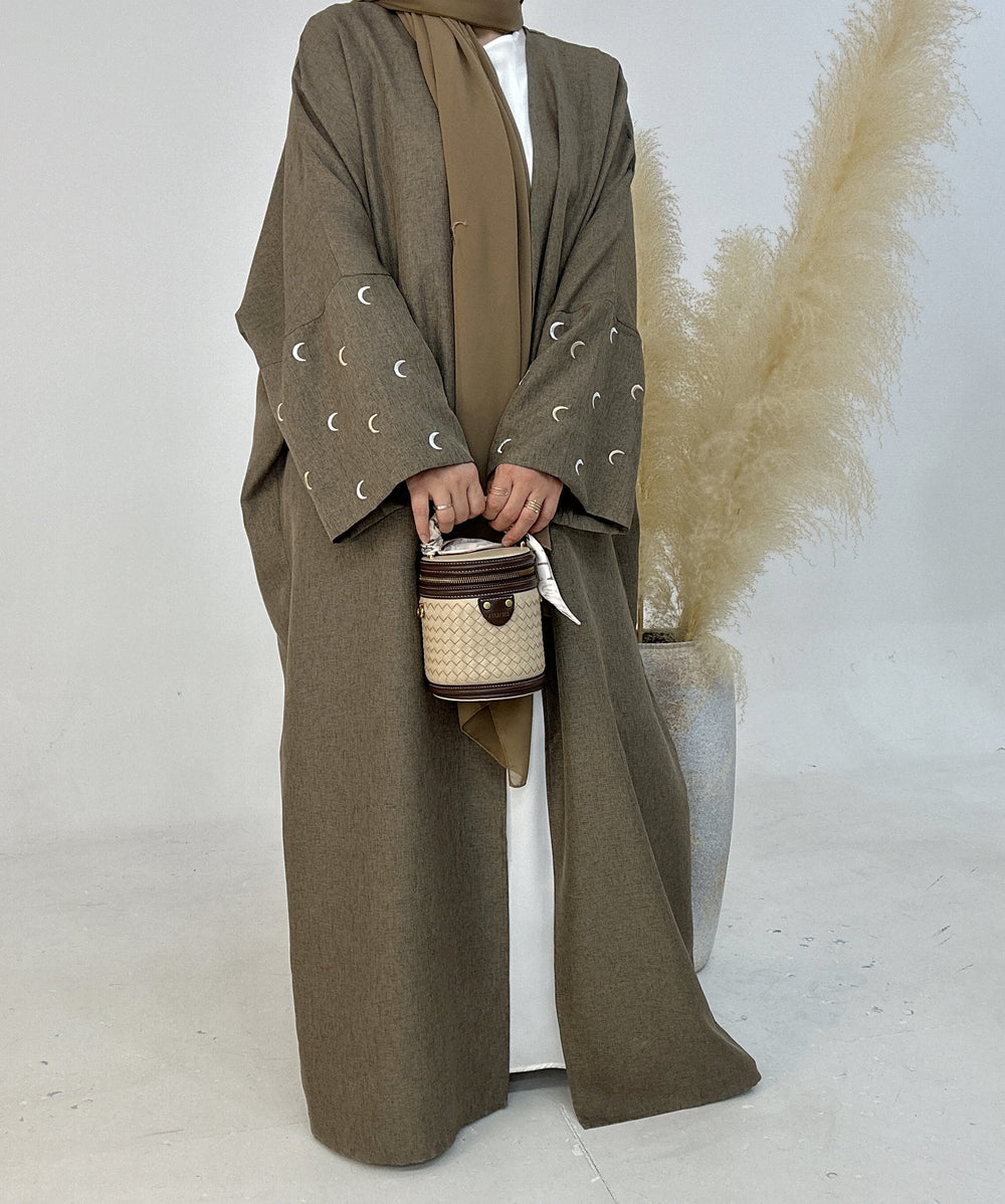 Get trendy with Iris Lightweight Duster Open Abaya - Sage - Cardigan available at Voilee NY. Grab yours for $54.90 today!