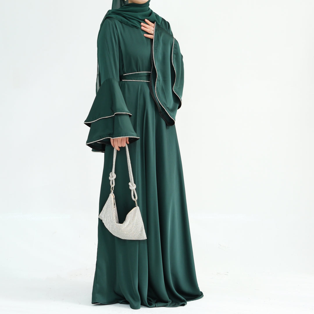 Get trendy with Naomi Satin Bell Sleeves Maxi Dress - Emerald - Dresses available at Voilee NY. Grab yours for $67.90 today!