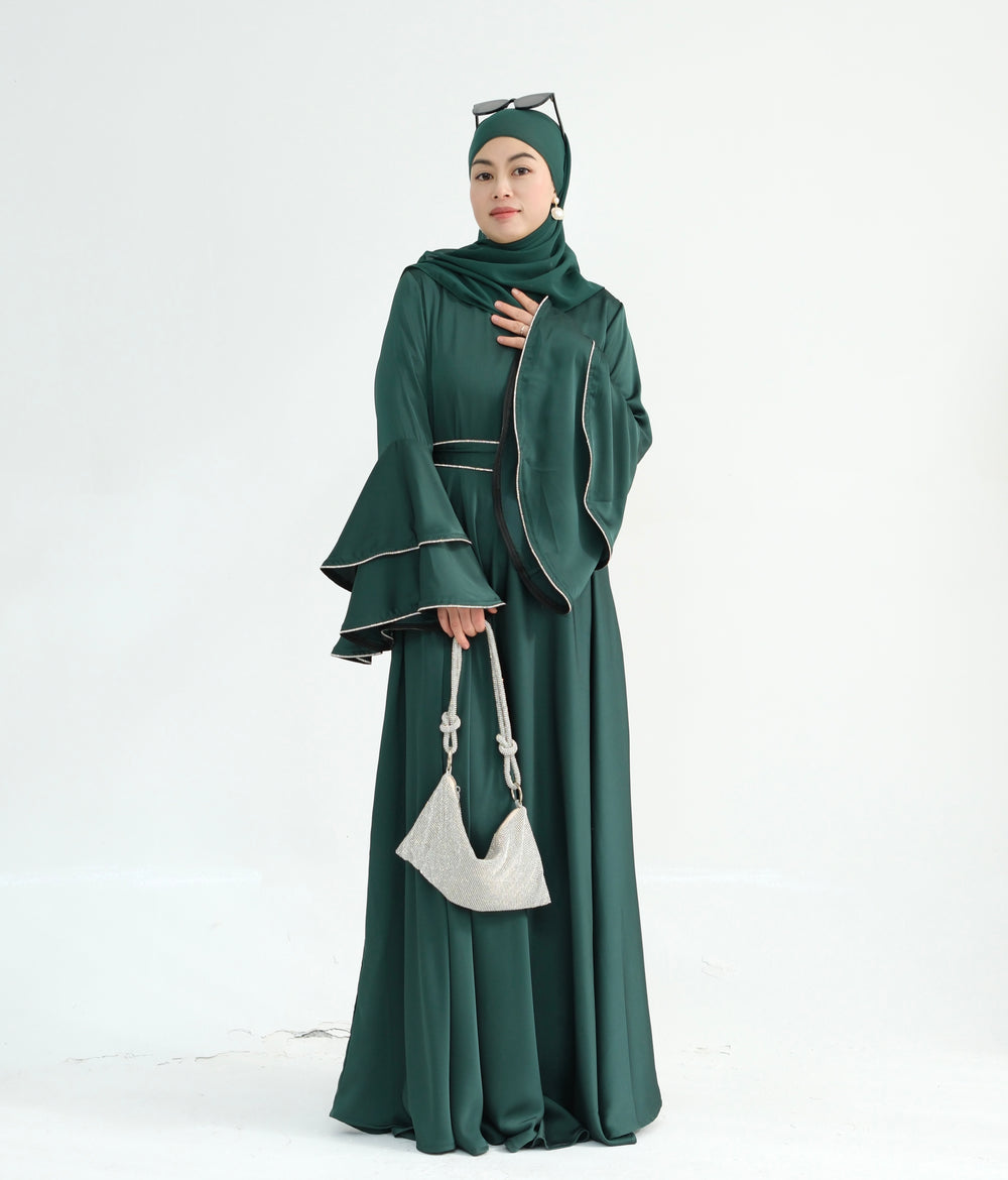 Get trendy with Naomi Satin Bell Sleeves Maxi Dress - Emerald - Dresses available at Voilee NY. Grab yours for $67.90 today!