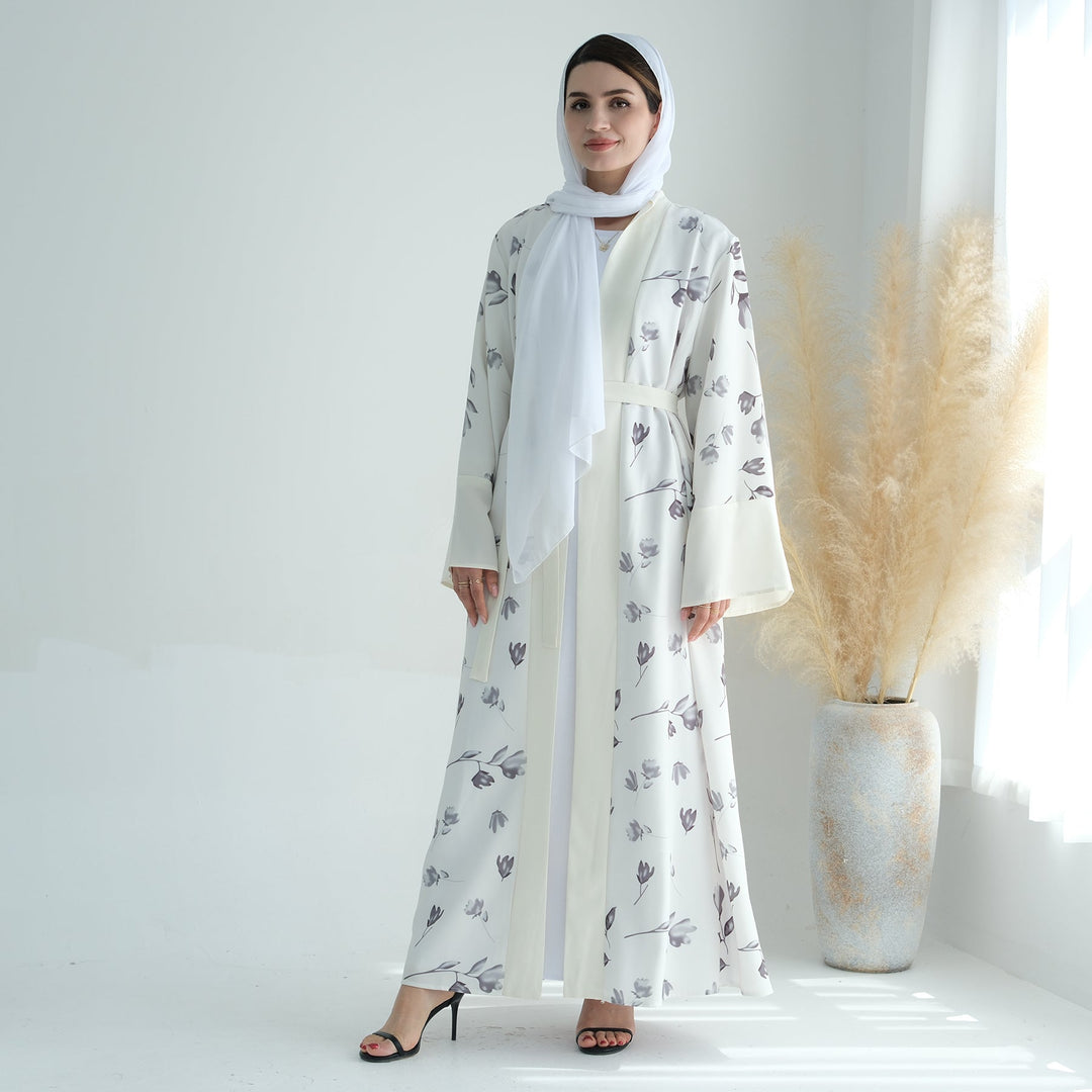 Get trendy with Flora 2-Piece Abaya Set - White -  available at Voilee NY. Grab yours for $89.90 today!