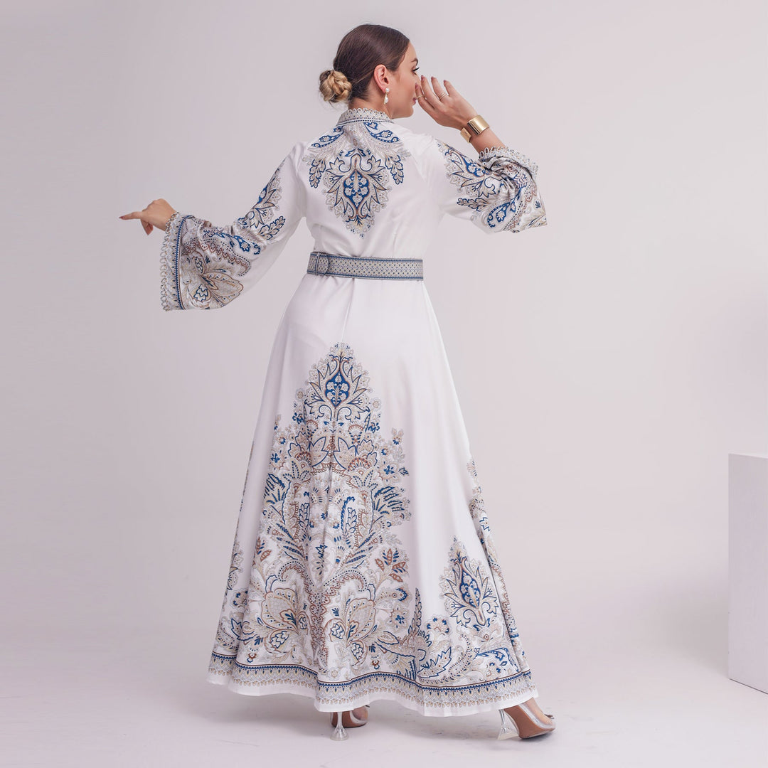 Get trendy with Sanah Long Sleeve Kaftan - Ivory - Dresses available at Voilee NY. Grab yours for $79.90 today!