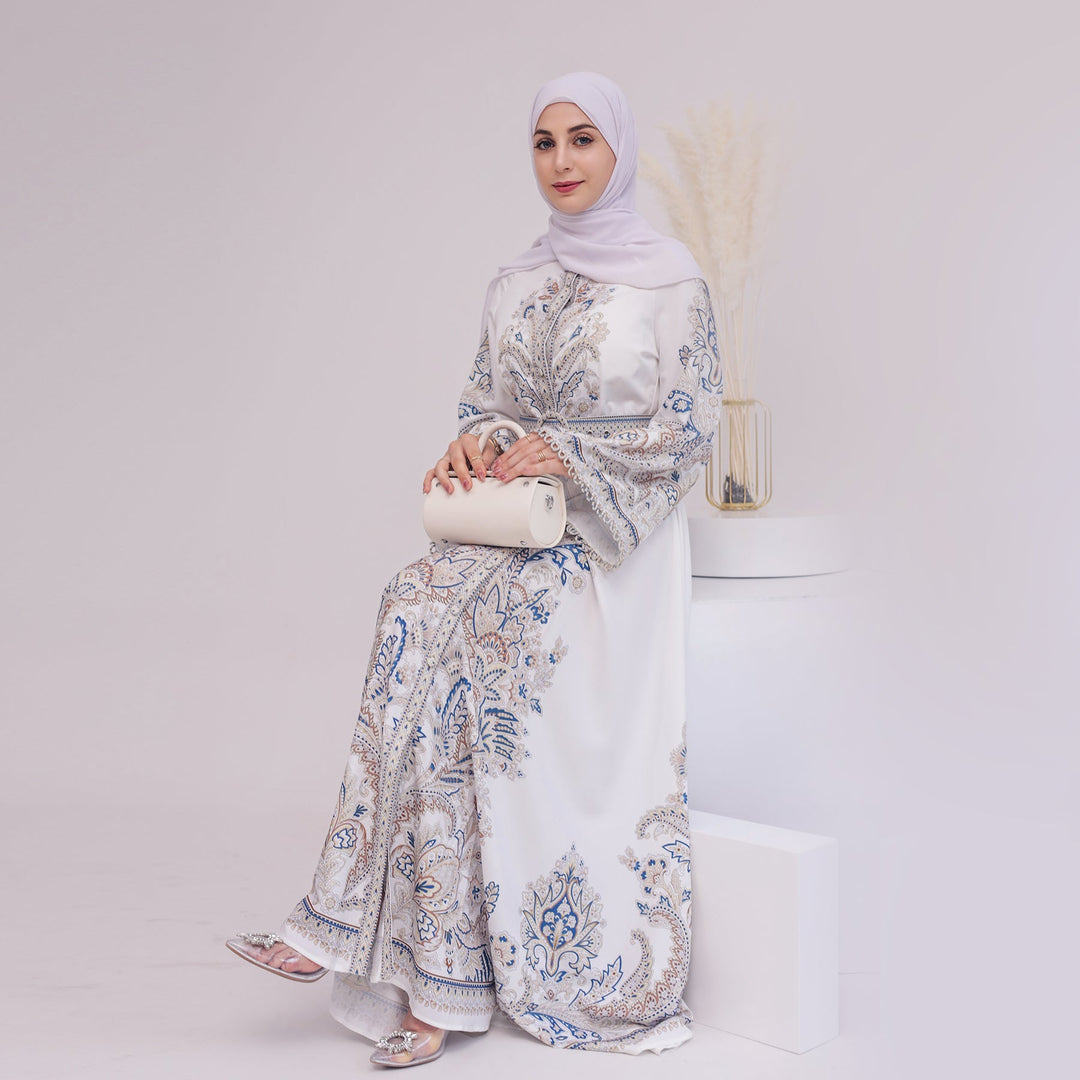 Get trendy with Sanah Long Sleeve Kaftan - Ivory - Dresses available at Voilee NY. Grab yours for $79.90 today!