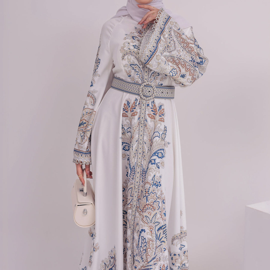Get trendy with Sanah Long Sleeve Kaftan - Ivory - Dresses available at Voilee NY. Grab yours for $79.90 today!