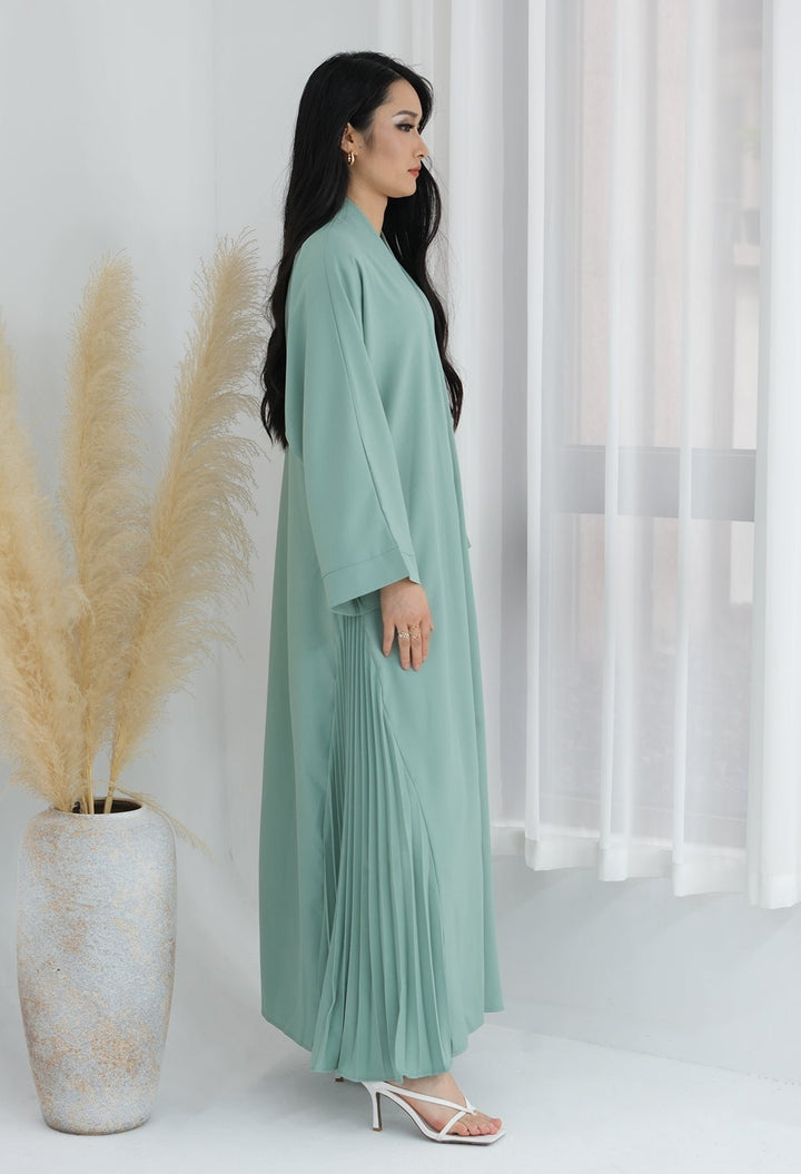 Get trendy with Hera Open Abaya Kimono - Mint - Cardigan available at Voilee NY. Grab yours for $59.90 today!