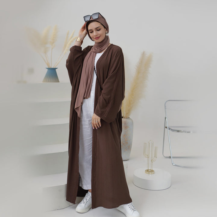 Get trendy with Fati Textured Duster - Brown - Cardigan available at Voilee NY. Grab yours for $44.90 today!