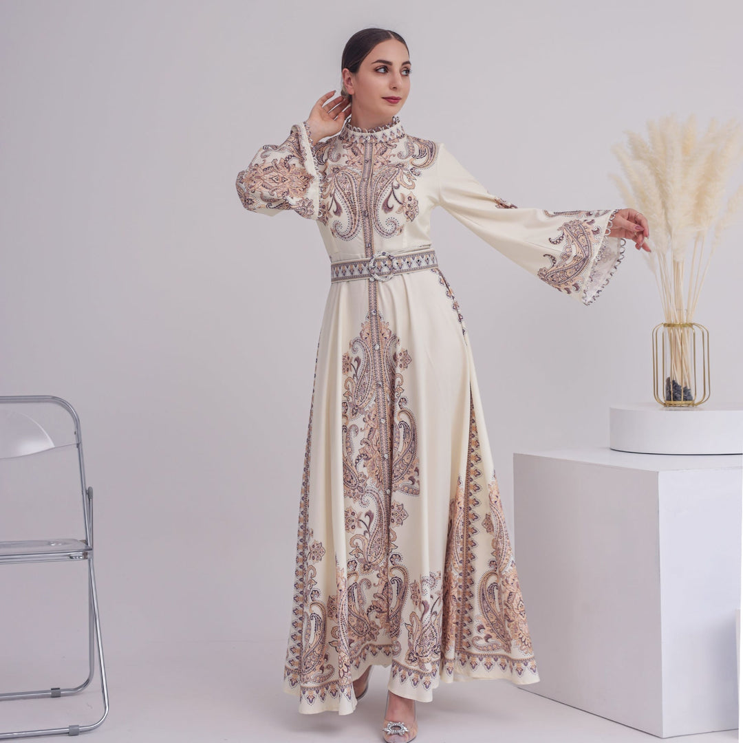 Get trendy with Sanah Long Sleeve Kaftan - Eggnog - Dresses available at Voilee NY. Grab yours for $79.90 today!
