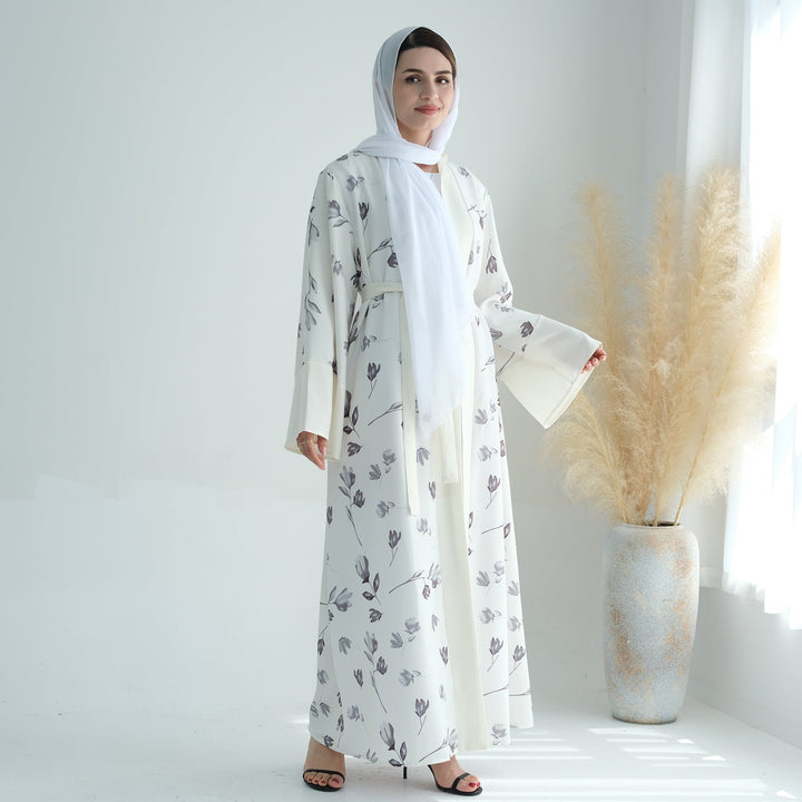 Get trendy with Flora 2-Piece Abaya Set - White -  available at Voilee NY. Grab yours for $89.90 today!