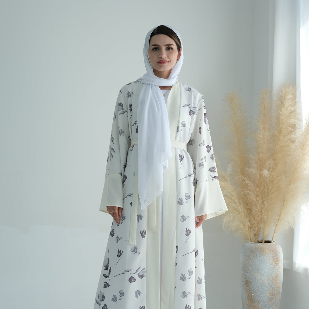 Get trendy with Flora 2-Piece Abaya Set - White -  available at Voilee NY. Grab yours for $110 today!