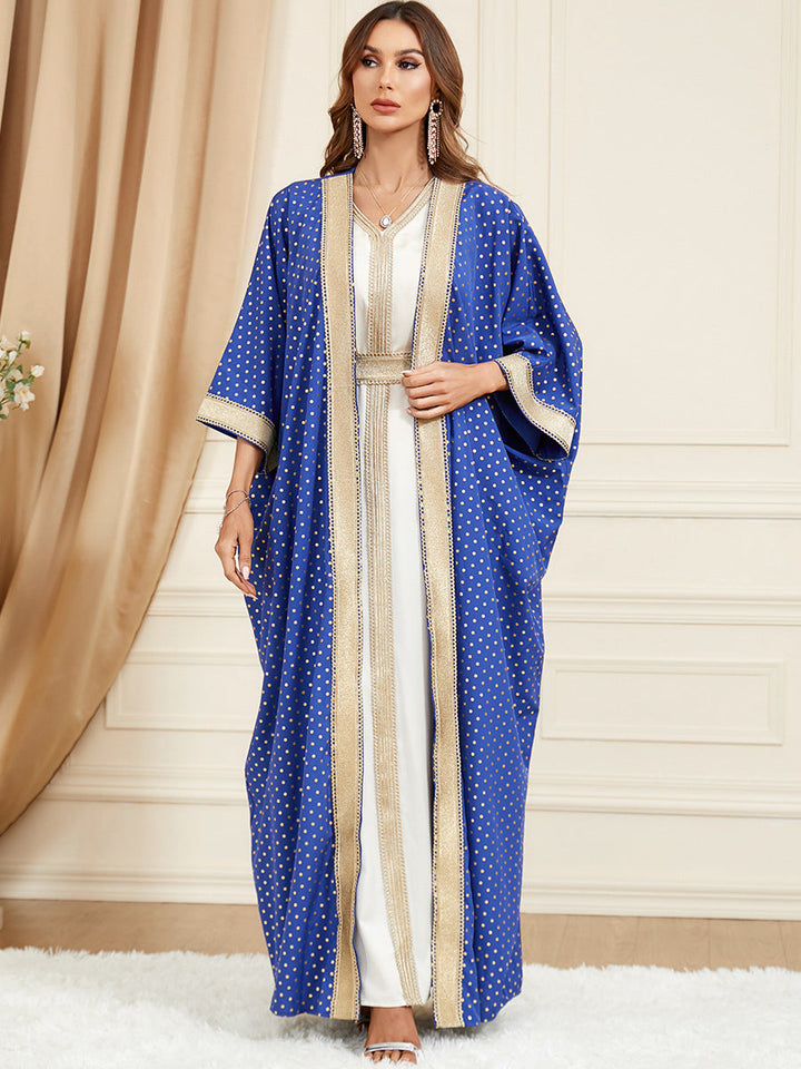 Get trendy with Jade Polka Kaftan Blue - Limited - Dresses available at Voilee NY. Grab yours for $89.90 today!