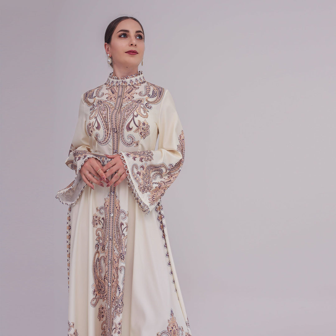 Get trendy with Sanah Long Sleeve Kaftan - Eggnog - Dresses available at Voilee NY. Grab yours for $79.90 today!