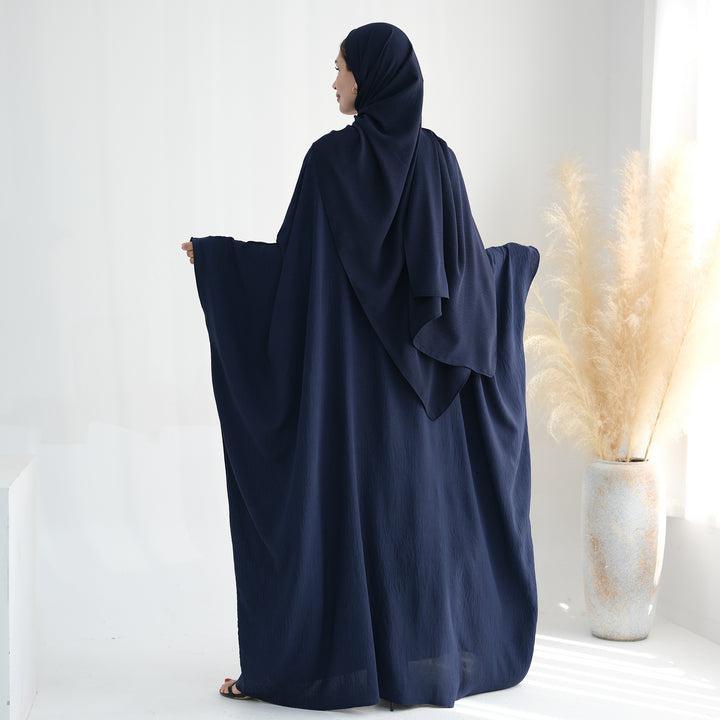 Get trendy with Naimah Textured Butterfly Abaya - Navy -  available at Voilee NY. Grab yours for $54.90 today!