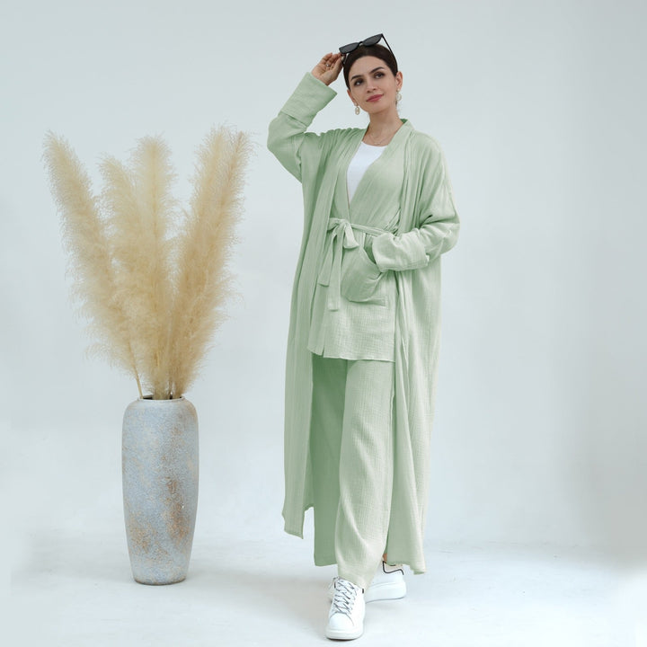 Get trendy with Cotton Waffle 4-piece Lounge Set - Mint - Pants set available at Voilee NY. Grab yours for $84.90 today!