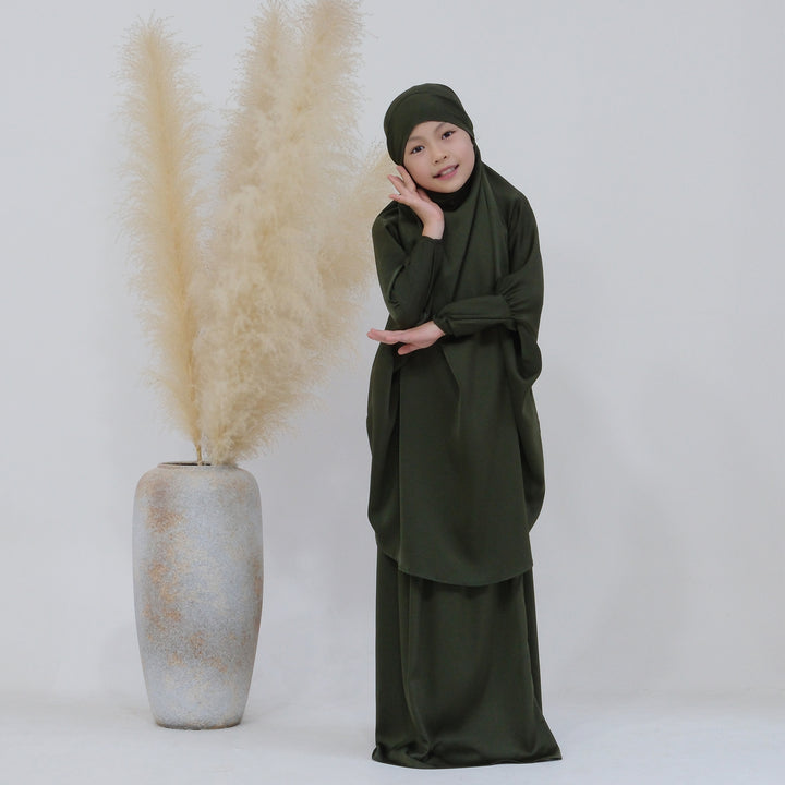 Get trendy with Nabela Kids Jilbab Set - Olive - Skirts available at Voilee NY. Grab yours for $44.90 today!