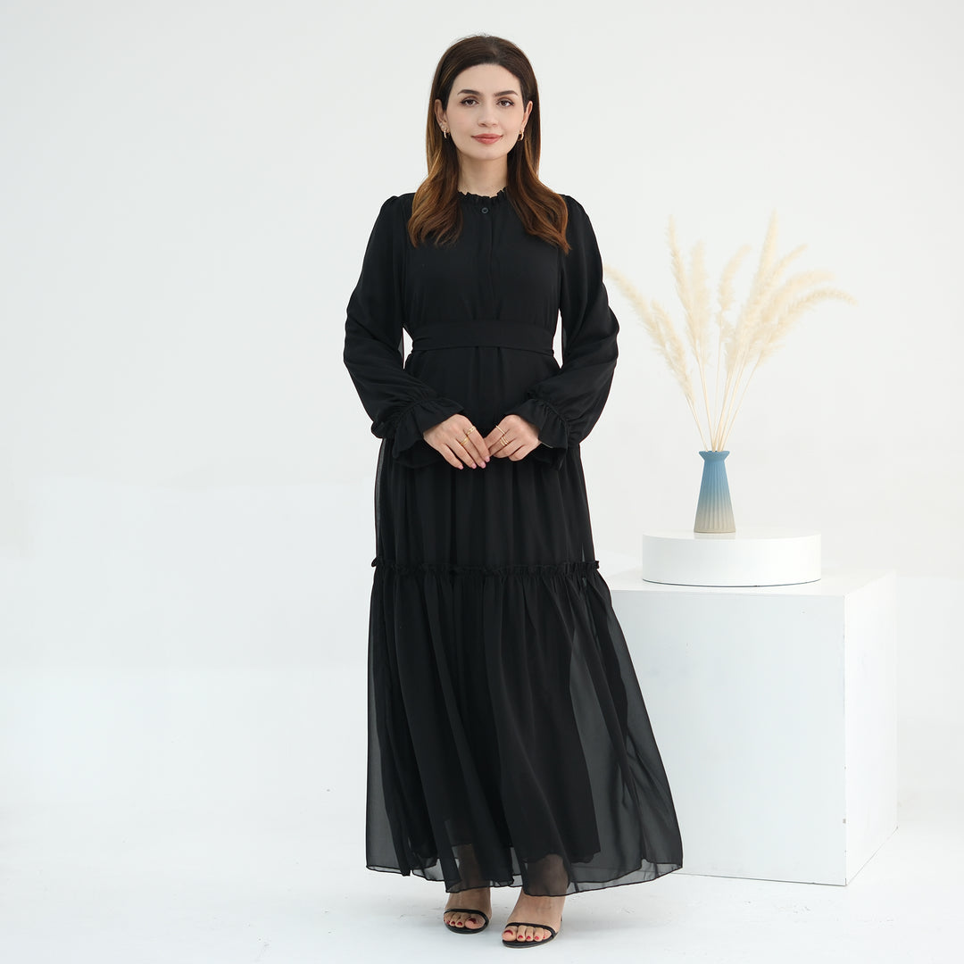 Get trendy with Molly Prairie Chiffon Maxi Dress - Black - Dresses available at Voilee NY. Grab yours for $69.90 today!