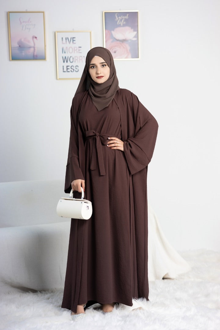 Get trendy with Lea 2-Piece Abaya Set - Coffee -  available at Voilee NY. Grab yours for $74.90 today!