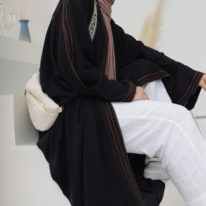 Get trendy with Fati Textured Duster - Black - Cardigan available at Voilee NY. Grab yours for $44.90 today!