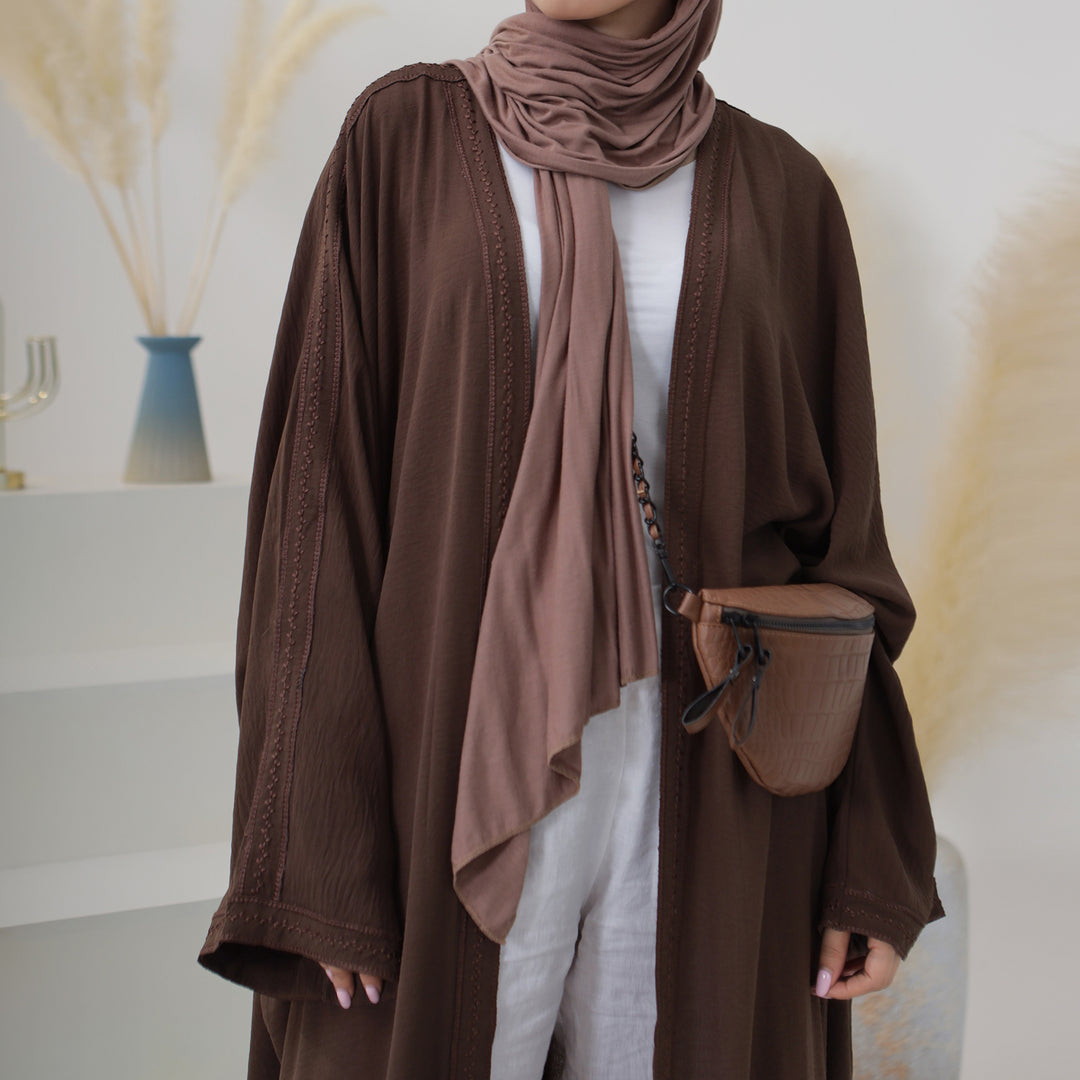 Get trendy with Fati Textured Duster - Brown - Cardigan available at Voilee NY. Grab yours for $44.90 today!