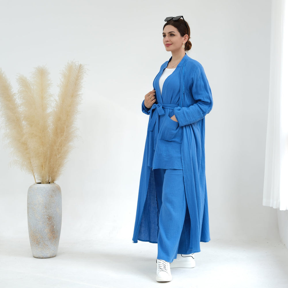 Cotton Waffle 4-piece Lounge Set - Blue Pants set from Voilee NY