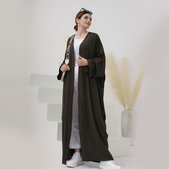 Get trendy with Fati Textured Duster - Olive - Cardigan available at Voilee NY. Grab yours for $44.90 today!