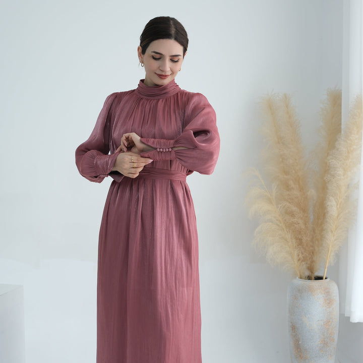 Get trendy with Indira Sparkles Long Sleeve Maxi Dress - Magenta - Dresses available at Voilee NY. Grab yours for $69.90 today!