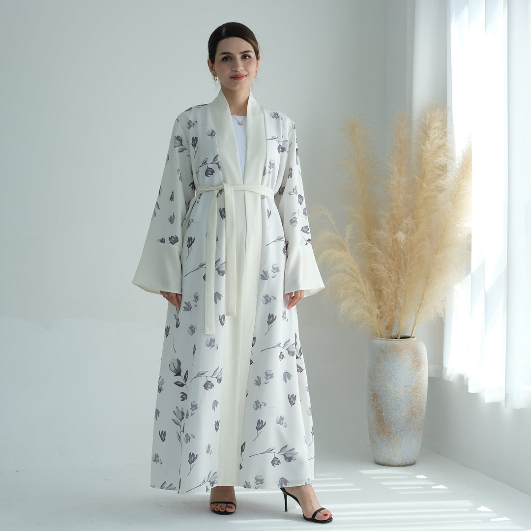 Get trendy with Flora 2-Piece Abaya Set - White -  available at Voilee NY. Grab yours for $89.90 today!