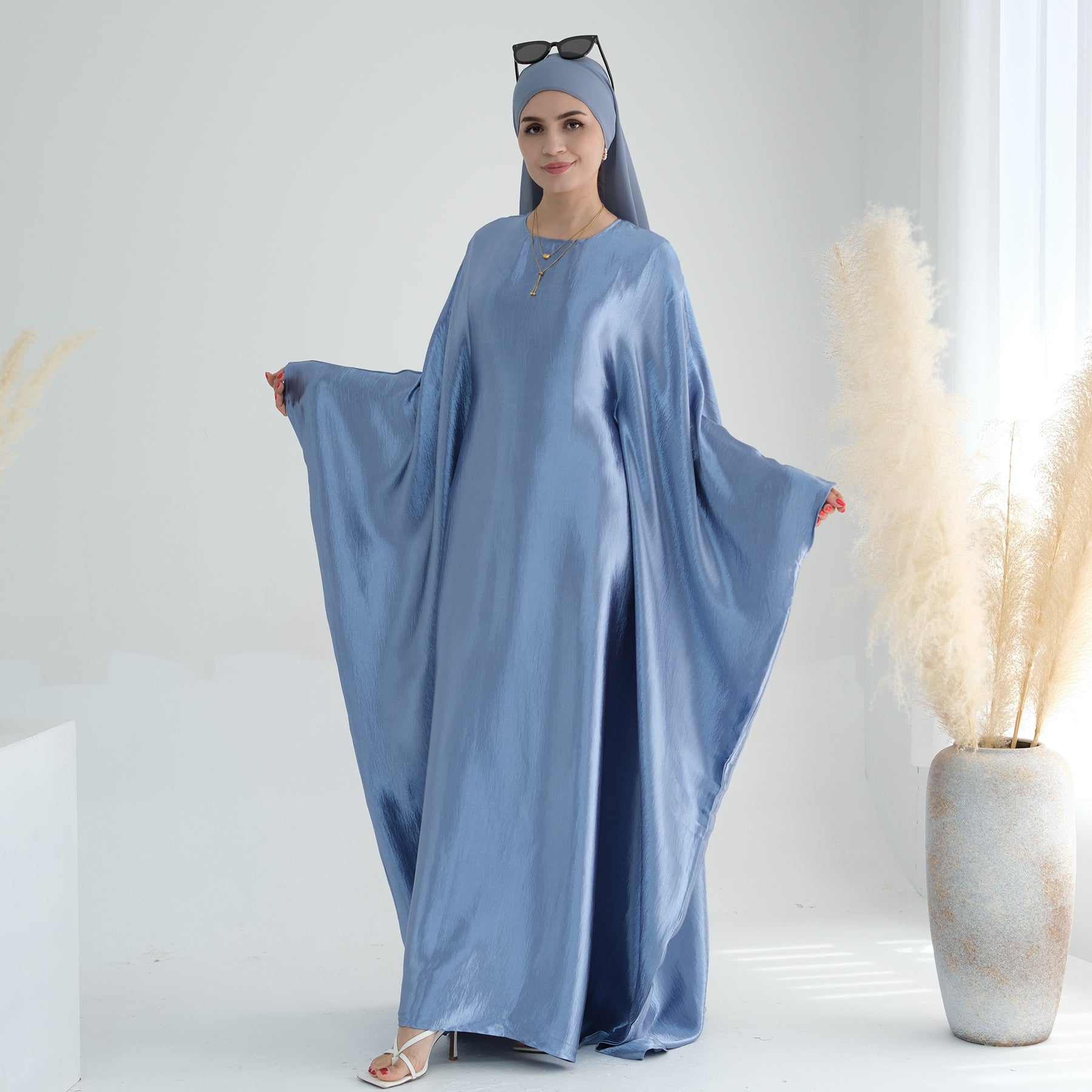 Alisha Butterfly Satin Abaya Blue Buy Dresses from Voilee NY