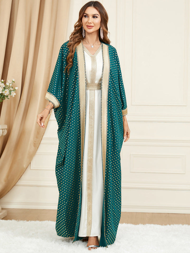 Get trendy with Jade Polka Kaftan Green - Limited - Dresses available at Voilee NY. Grab yours for $89.90 today!