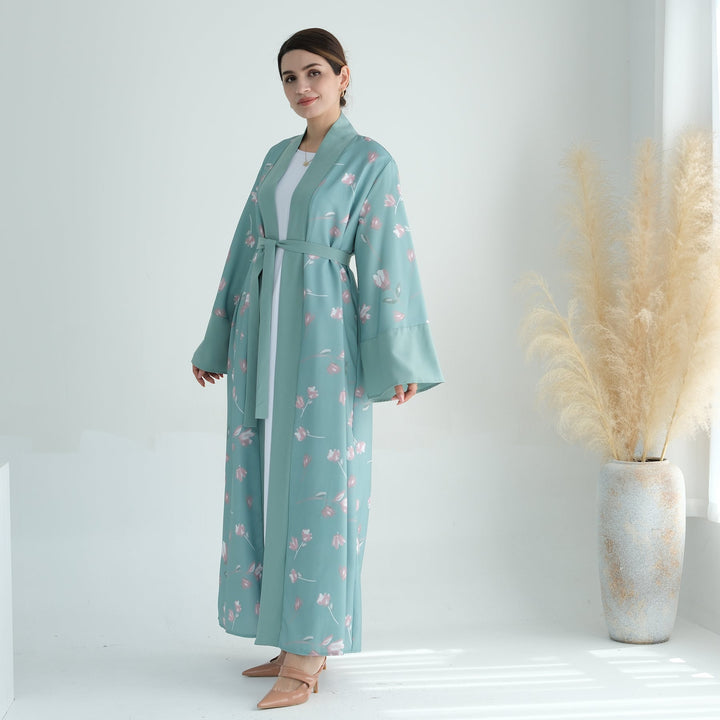 Get trendy with Flora 2-Piece Abaya Set - Green -  available at Voilee NY. Grab yours for $110 today!