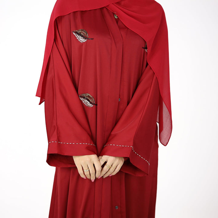 Get trendy with Basma Abaya Set - Red - Dresses available at Voilee NY. Grab yours for $120 today!