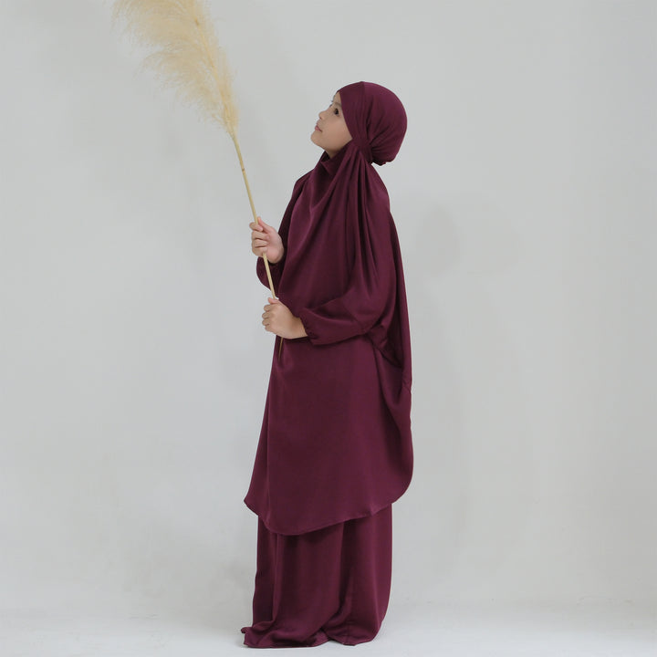 Get trendy with Nabela Kids Jilbab Set - Mulberry - Skirts available at Voilee NY. Grab yours for $44.90 today!