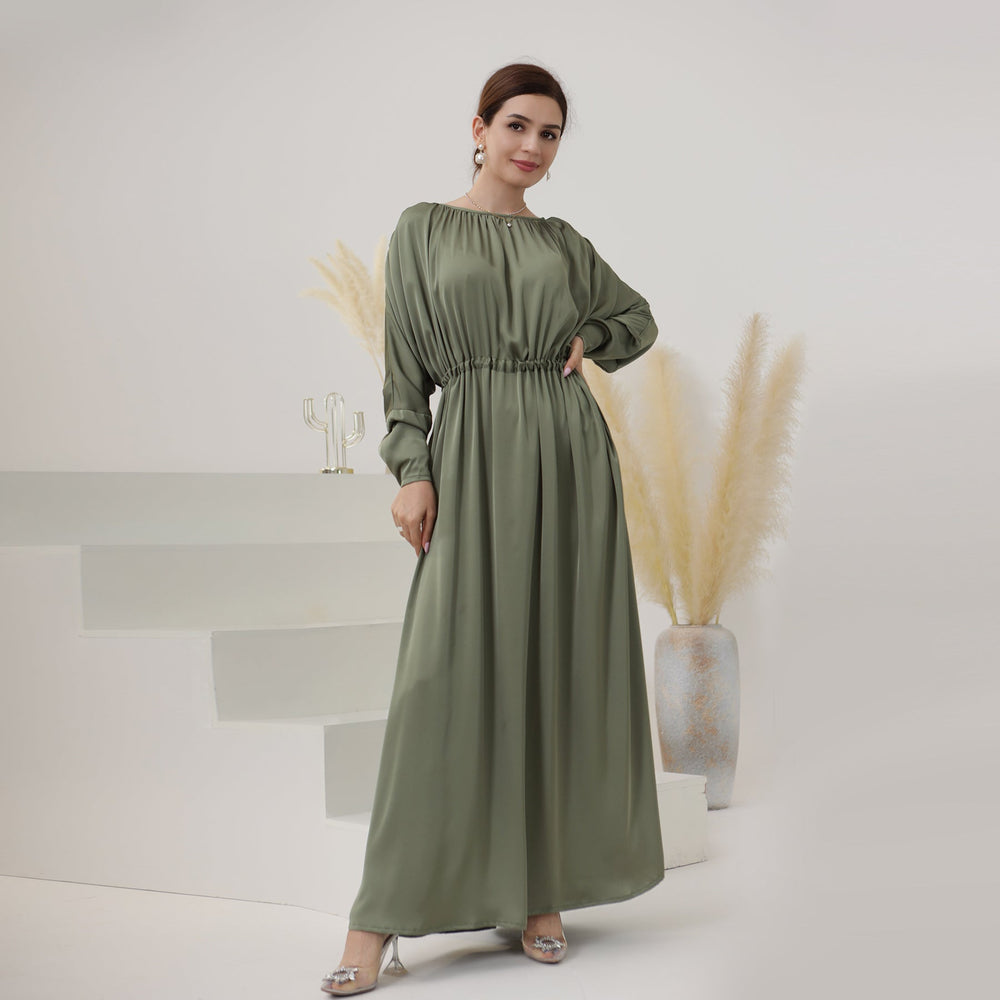 Get trendy with Kristal Satin Maxi Dress - Olive - Dresses available at Voilee NY. Grab yours for $54.99 today!