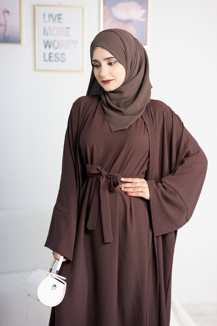 Get trendy with Lea 2-Piece Abaya Set - Coffee -  available at Voilee NY. Grab yours for $74.90 today!