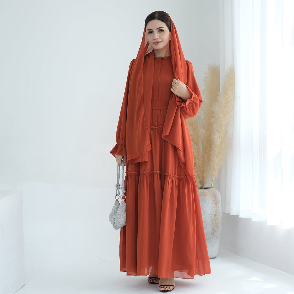 Get trendy with Molly Prairie Chiffon Maxi Dress - Orange - Dresses available at Voilee NY. Grab yours for $69.90 today!