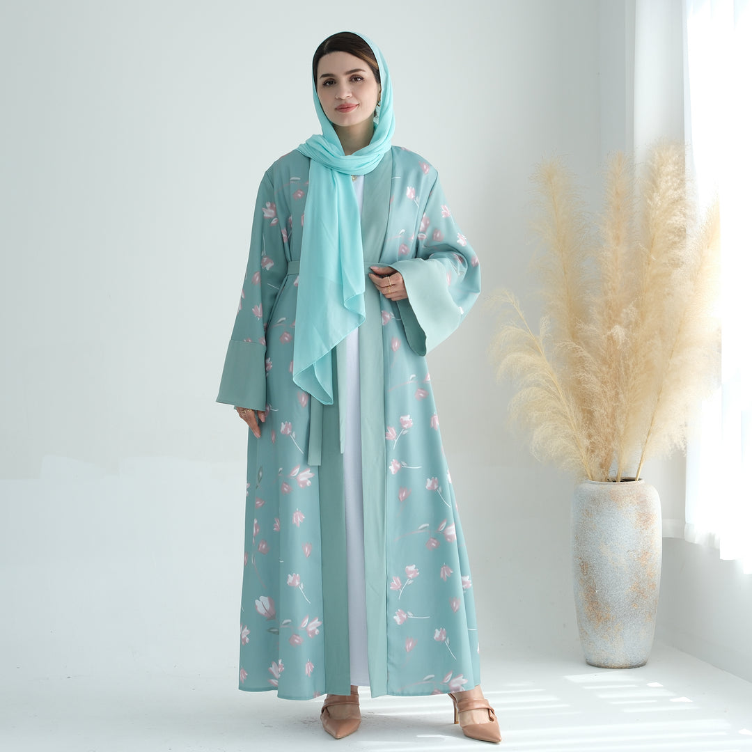 Get trendy with Flora 2-Piece Abaya Set - Green -  available at Voilee NY. Grab yours for $110 today!