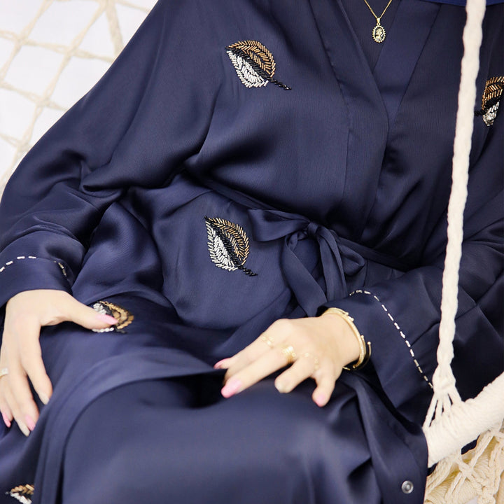 Get trendy with Basma Abaya Set - Navy - Dresses available at Voilee NY. Grab yours for $120 today!