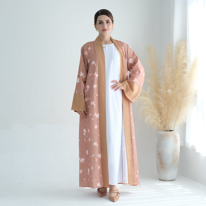 Get trendy with Flora 2-Piece Abaya Set - Cinnamon -  available at Voilee NY. Grab yours for $110 today!